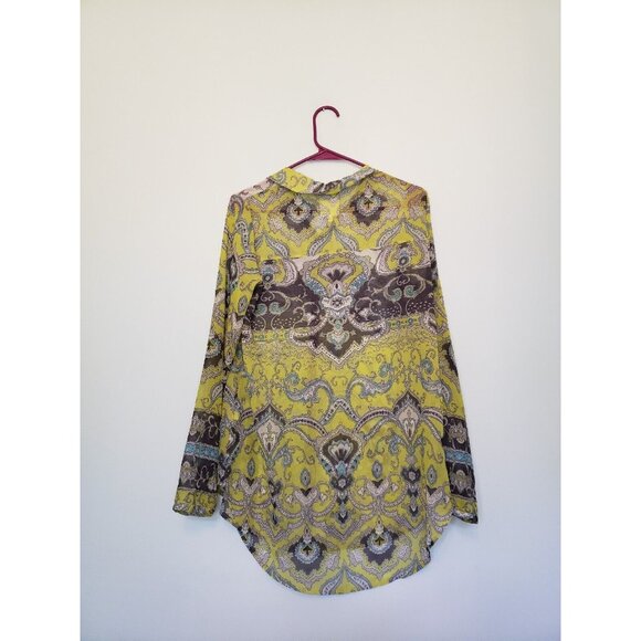 Yoana Baraschi Womens S Blouse Button Front Anthropologie Boho Green Gray Sheer - Picture 2 of 6